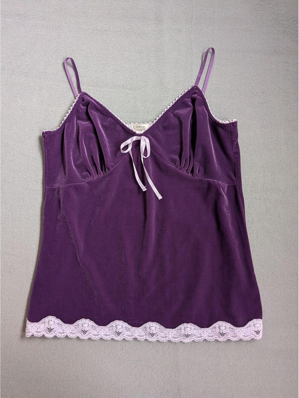 Old Navy Tank Top Womens L Purple Velour Lace Trim Bow Spaghetti Strap Camisole